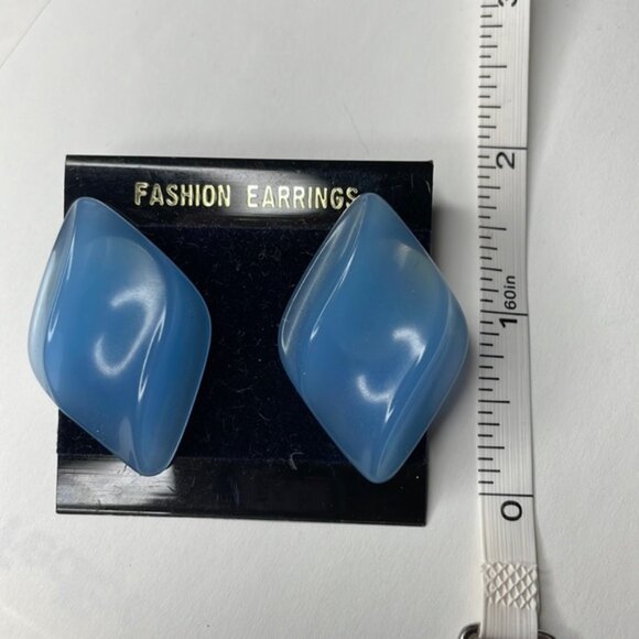Blue Diamond Shaped Chunky Statement Earrings - Picture 2 of 3